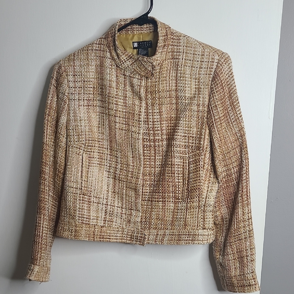 Vintage Carole Little Brown And Gold Metallic Tweed Textured Blazer